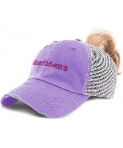 Womens Ponytail Cap Confident Cotton Distressed Trucker Hats Lavender $15.11 Baseball Caps