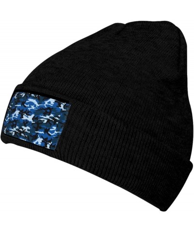 Blue Camo Print Knitted Hat Warm Hat Unisex Beanie Hat,Elastic Brimless Cap Hat Christmas,Birthdays Black $10.09 Skullies & B...