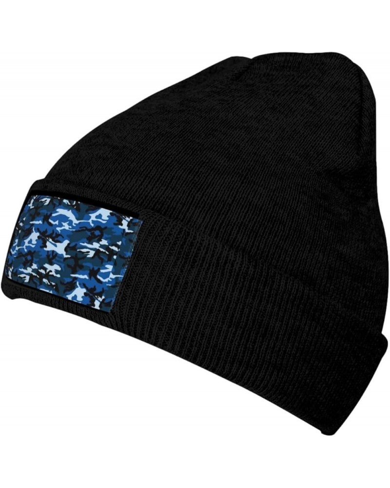 Blue Camo Print Knitted Hat Warm Hat Unisex Beanie Hat,Elastic Brimless Cap Hat Christmas,Birthdays Black $10.09 Skullies & B...