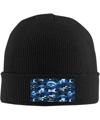 Blue Camo Print Knitted Hat Warm Hat Unisex Beanie Hat,Elastic Brimless Cap Hat Christmas,Birthdays Black $10.09 Skullies & B...