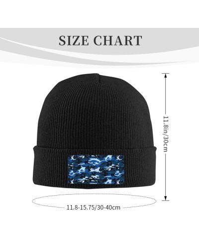 Blue Camo Print Knitted Hat Warm Hat Unisex Beanie Hat,Elastic Brimless Cap Hat Christmas,Birthdays Black $10.09 Skullies & B...