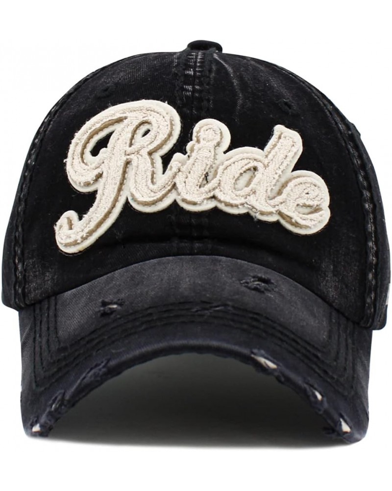 Ride Caps Collection Distressed Baseball Cap Dad Hat Adjustable Unisex Black Ride Distressed Ballcap $11.99 Baseball Caps