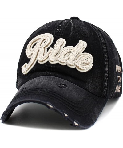 Ride Caps Collection Distressed Baseball Cap Dad Hat Adjustable Unisex Black Ride Distressed Ballcap $11.99 Baseball Caps