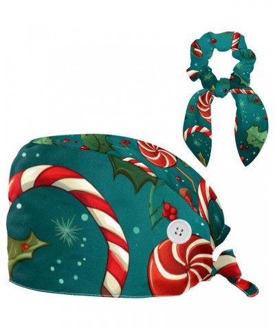 Merry Christmas Pattern Surgical Cap with Buttons/Bow Hair Scrunchy for Long Hair Multicoloured 7 $8.69 Skullies & Beanies