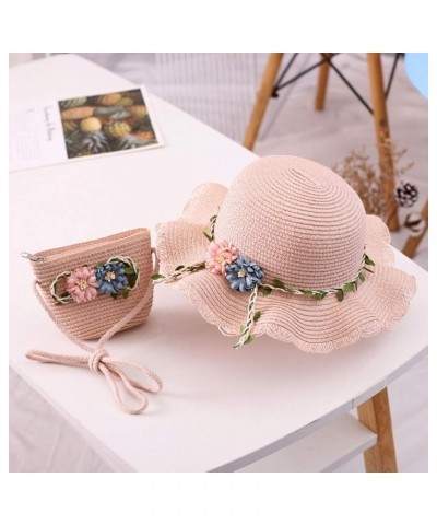 Girls Straw Hat and Bag Set Adjustable Breathable Travel Caps Outdoor Children Wide Brim Sun Hats Flower Decorated Beach Cap ...