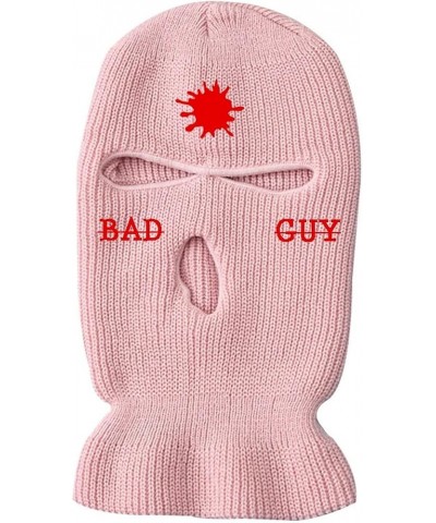 3-Hole Ski Mask Embroidery Full face Knitted Hat Warm Outdoor Cycling Windproof Mask Balaclava Pink $9.71 Balaclavas