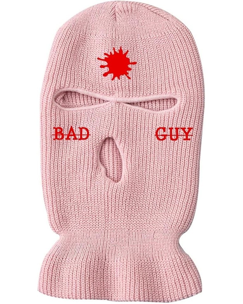 3-Hole Ski Mask Embroidery Full face Knitted Hat Warm Outdoor Cycling Windproof Mask Balaclava Pink $9.71 Balaclavas