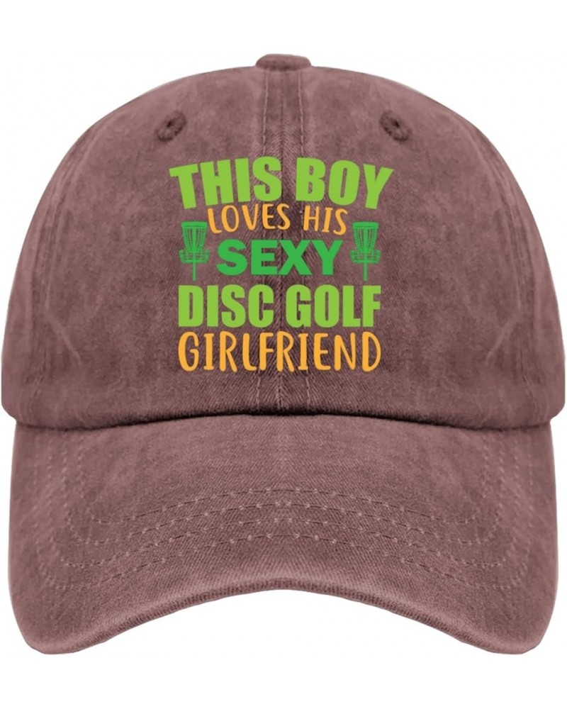 This Boy Loves His Sexy Disc Golf Girlfriend Vector Golf Boy Disc Hats Trucker Hat Women Pigment Black Mens Hats Wine Red $9....