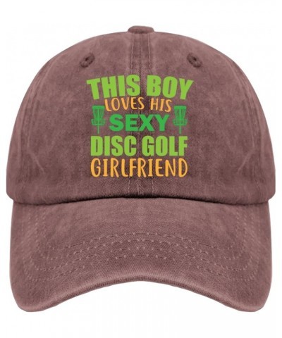 This Boy Loves His Sexy Disc Golf Girlfriend Vector Golf Boy Disc Hats Trucker Hat Women Pigment Black Mens Hats Wine Red $9....