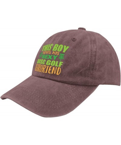 This Boy Loves His Sexy Disc Golf Girlfriend Vector Golf Boy Disc Hats Trucker Hat Women Pigment Black Mens Hats Wine Red $9....