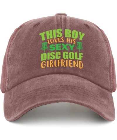 This Boy Loves His Sexy Disc Golf Girlfriend Vector Golf Boy Disc Hats Trucker Hat Women Pigment Black Mens Hats Wine Red $9....