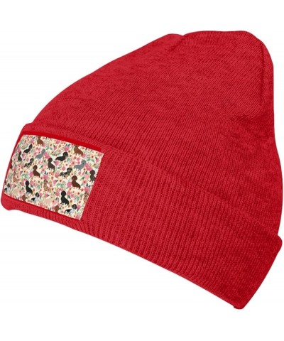 Dachshund Print Casual Beanie Women Men Knit Hat Warm Winter Beanies Cap Fashion Cuffed Beanie Red $12.11 Skullies & Beanies