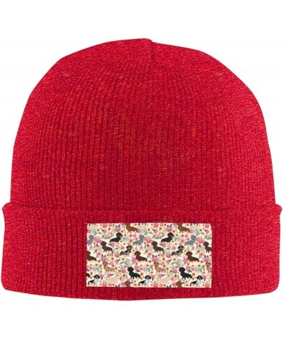 Dachshund Print Casual Beanie Women Men Knit Hat Warm Winter Beanies Cap Fashion Cuffed Beanie Red $12.11 Skullies & Beanies