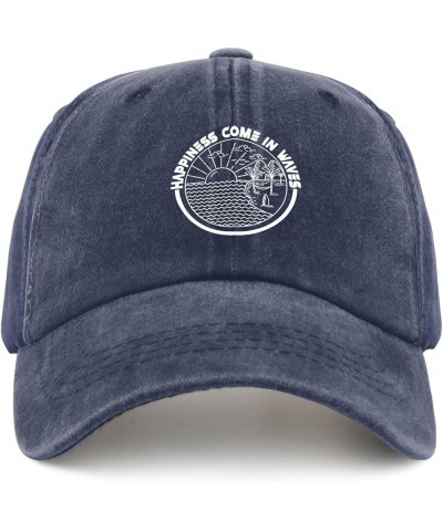 Happiness Come in Waves Caps Music Hat Pigment Black Black Hat Women Gifts for Men Outdoor Hats Navy Blue $11.79 Sun Hats