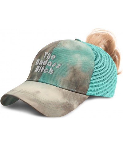 Womens Ponytail Cap The Badass Bitch Cotton Distressed Trucker Hats Tie Dye Aqua $13.95 Baseball Caps