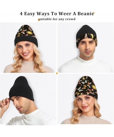 Beanie Hat Skull and Flower Beanie Hat for Men Women Rib Knit Beanie Beanie Cap Skull 86 $15.72 Skullies & Beanies