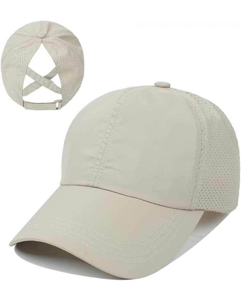 Cross Hat Womens Baseball Cap -Cross Ponytail Hat Baseball Cap Beige $9.82 Baseball Caps