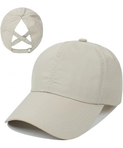 Cross Hat Womens Baseball Cap -Cross Ponytail Hat Baseball Cap Beige $9.82 Baseball Caps