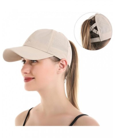 Cross Hat Womens Baseball Cap -Cross Ponytail Hat Baseball Cap Beige $9.82 Baseball Caps