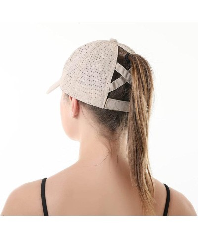 Cross Hat Womens Baseball Cap -Cross Ponytail Hat Baseball Cap Beige $9.82 Baseball Caps