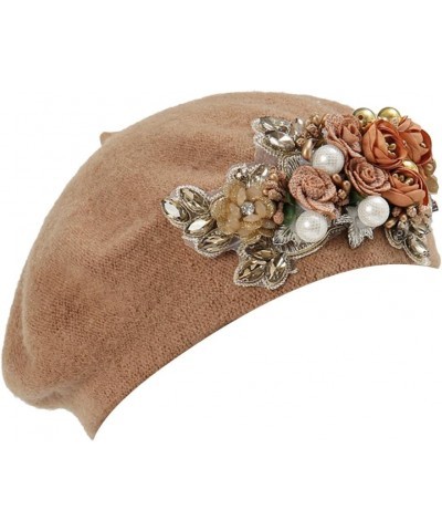 LIXIAO Beret Hat for Women French Style Beanie Winter Fashion Warm Knit Cap with Rhinestone Pearl Flower Adornment Khaki $11....