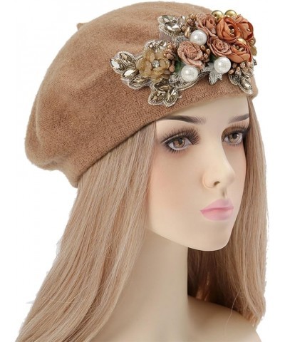 LIXIAO Beret Hat for Women French Style Beanie Winter Fashion Warm Knit Cap with Rhinestone Pearl Flower Adornment Khaki $11....