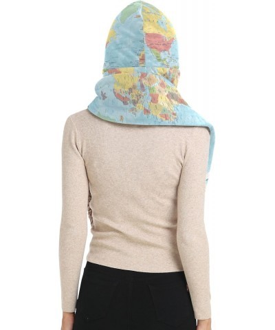 Women Winter Warm Hoodie Hat Scarf Gloves Pocket Warm Hat Colored World Map Long Scarf Wraps $14.26 Scarves