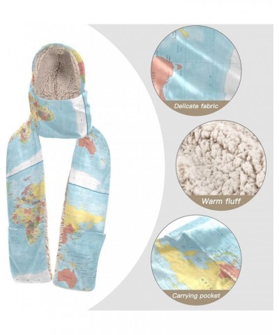 Women Winter Warm Hoodie Hat Scarf Gloves Pocket Warm Hat Colored World Map Long Scarf Wraps $14.26 Scarves