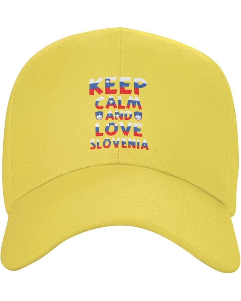 Keep Calm and Love Slovenia Baseball Cap for Men Women Dad Hat Classic Adjustable Golf Hats Yellow $10.73 Baseball Caps