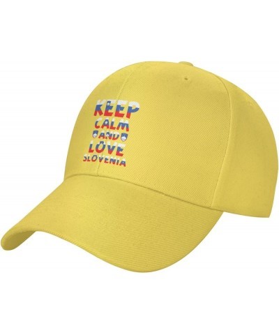 Keep Calm and Love Slovenia Baseball Cap for Men Women Dad Hat Classic Adjustable Golf Hats Yellow $10.73 Baseball Caps