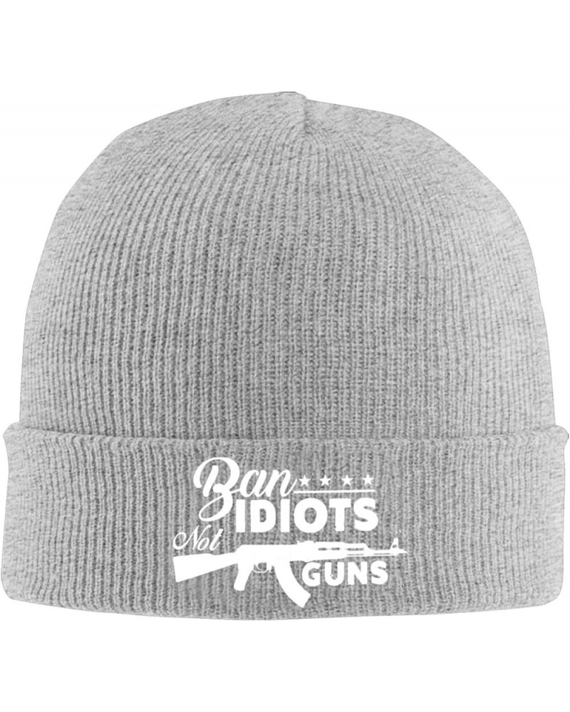 Breathable ban Idiots not Guns Cuff Beanie Cap Slouchy Knit Skull Cap Warm Winter hat Gray $9.00 Skullies & Beanies