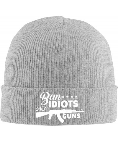 Breathable ban Idiots not Guns Cuff Beanie Cap Slouchy Knit Skull Cap Warm Winter hat Gray $9.00 Skullies & Beanies