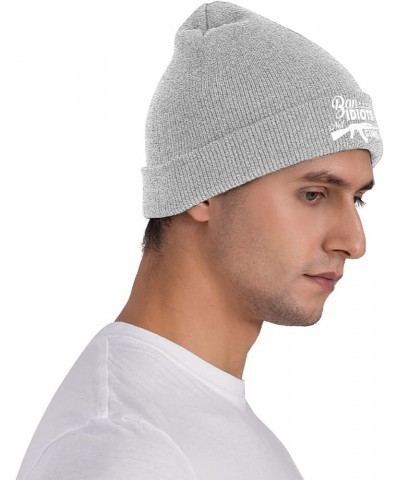 Breathable ban Idiots not Guns Cuff Beanie Cap Slouchy Knit Skull Cap Warm Winter hat Gray $9.00 Skullies & Beanies