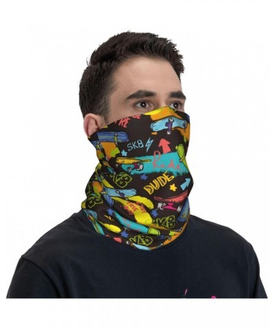 skateboard colorful bright abstract black Neck Gaiter for Men Women Face Mask Bandana Headwear Scarf Balaclava $9.67 Balaclavas