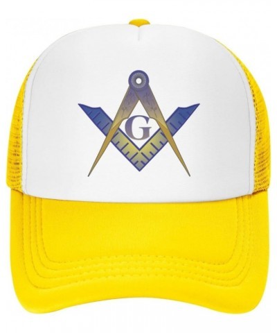 Masonic Mesh Trucker Hat Men Baseball Cap Men Ponytail Hat Women Dad Hat Adjustable Sun Hat Black Yellow $11.40 Baseball Caps