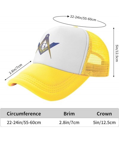 Masonic Mesh Trucker Hat Men Baseball Cap Men Ponytail Hat Women Dad Hat Adjustable Sun Hat Black Yellow $11.40 Baseball Caps