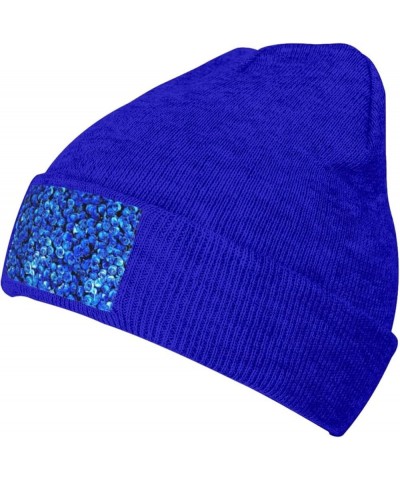 Blue Rose Print Beanie Hats for Women Men Warm Knit Hat Winter Knitted Beanie Stretch Fashion Cap Blue $9.18 Skullies & Beanies