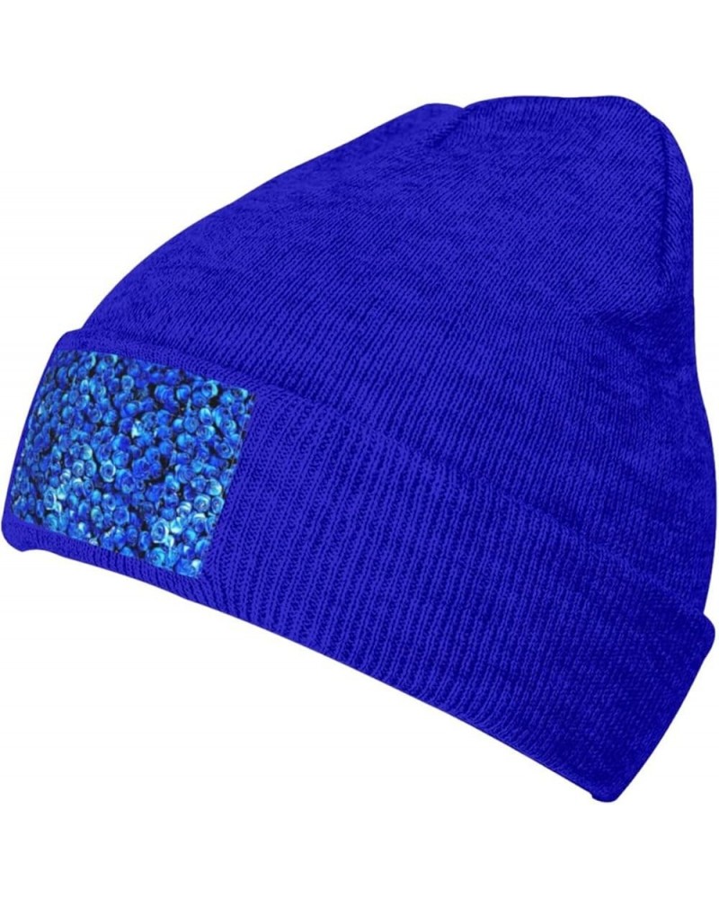 Blue Rose Print Beanie Hats for Women Men Warm Knit Hat Winter Knitted Beanie Stretch Fashion Cap Blue $9.18 Skullies & Beanies