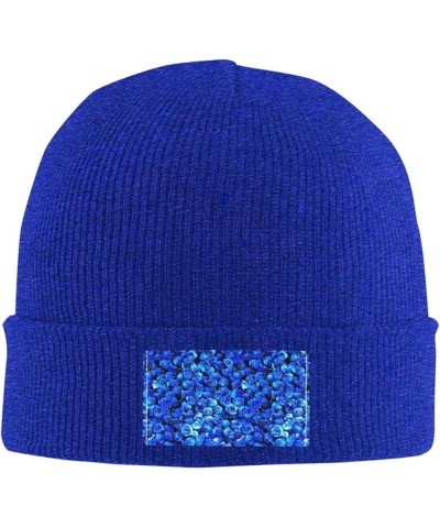 Blue Rose Print Beanie Hats for Women Men Warm Knit Hat Winter Knitted Beanie Stretch Fashion Cap Blue $9.18 Skullies & Beanies