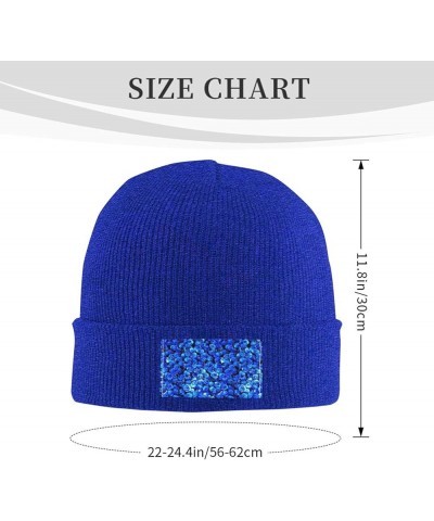 Blue Rose Print Beanie Hats for Women Men Warm Knit Hat Winter Knitted Beanie Stretch Fashion Cap Blue $9.18 Skullies & Beanies