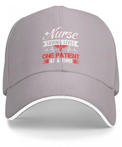 Nurse Saving Lives One Patient at A Time Baseball Cap Sandwich Brim Hats for Men Women Adjustable Caps Gray $11.48 Baseball Caps