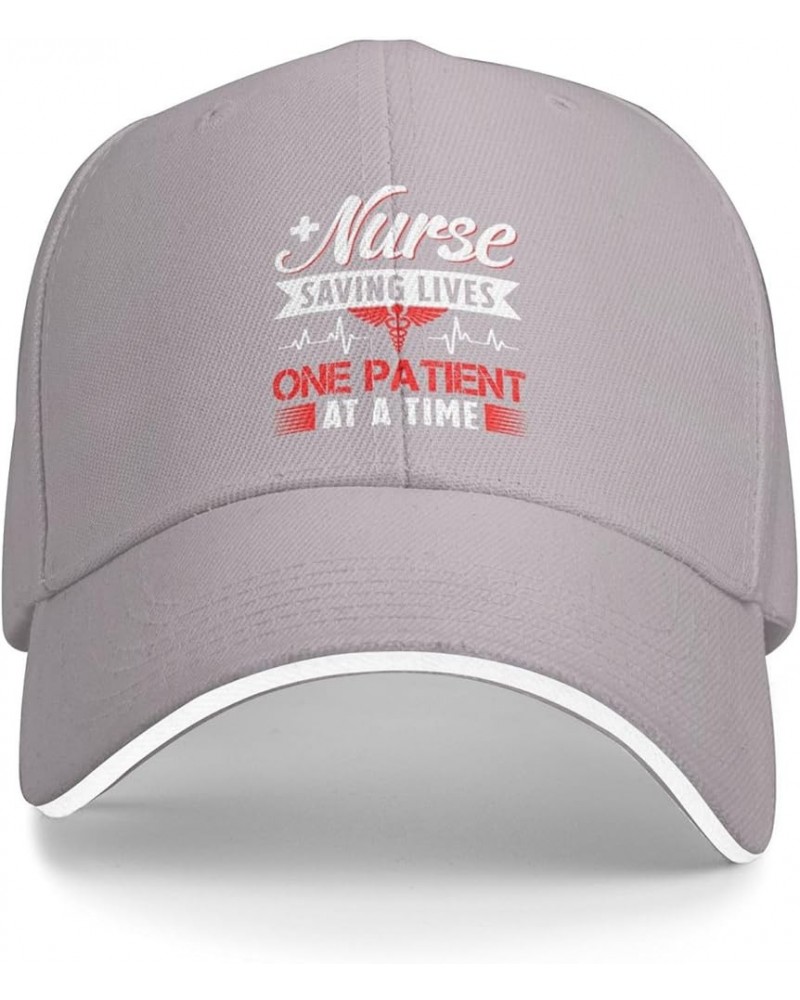 Nurse Saving Lives One Patient at A Time Baseball Cap Sandwich Brim Hats for Men Women Adjustable Caps Gray $11.48 Baseball Caps