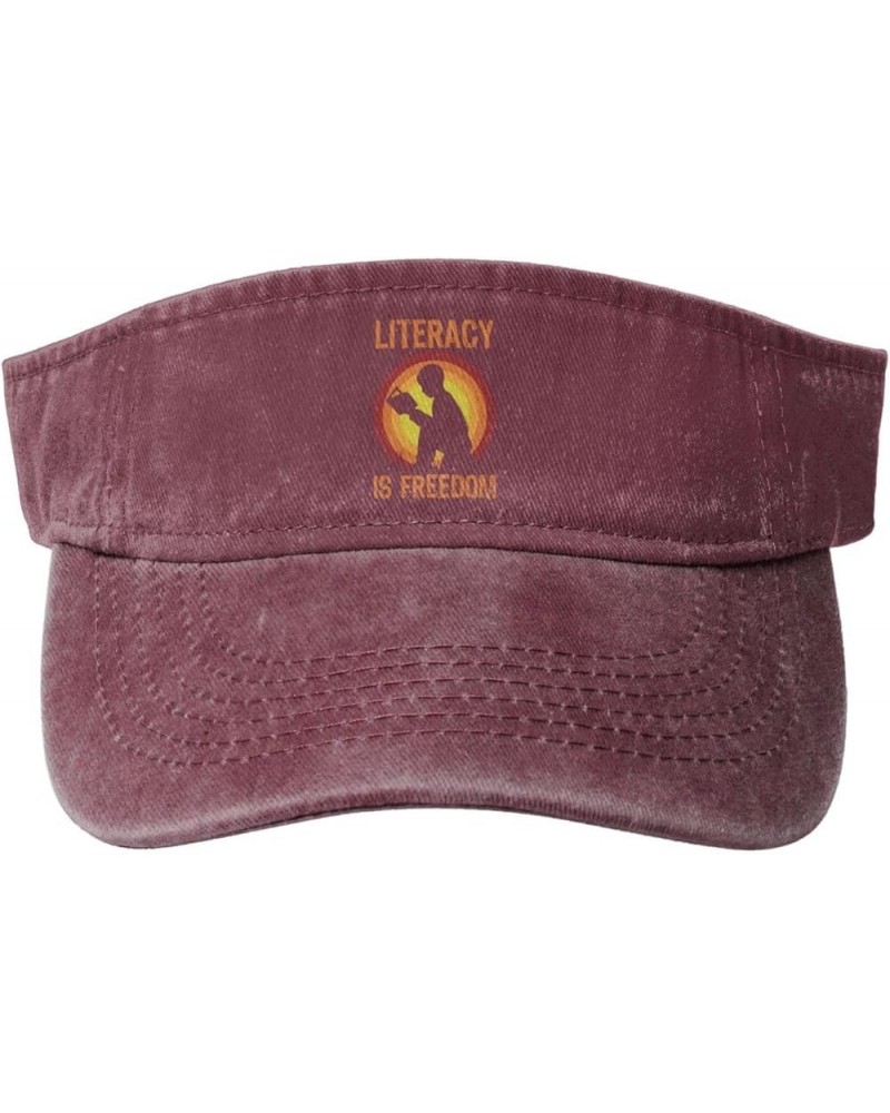 Literacy is Freedom Sun Visor Hats for Women Men Sun Hat Vintage Golf Hat Adjustable Baseball Cap Red $12.38 Visors