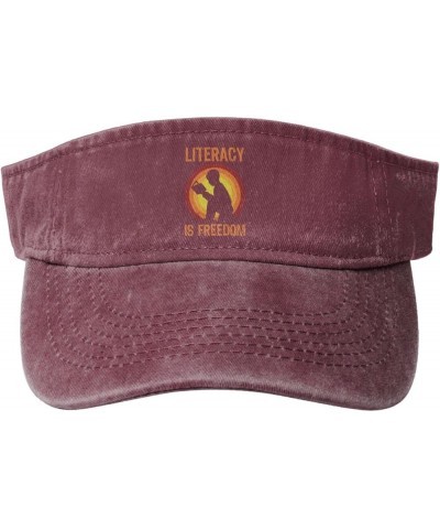 Literacy is Freedom Sun Visor Hats for Women Men Sun Hat Vintage Golf Hat Adjustable Baseball Cap Red $12.38 Visors