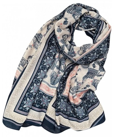 Retro Floral Scarf for Women Fashion Shawls Wraps Lightweight Thin Large Neck Scarves Fall Scarfs Navy $7.54 Scarves