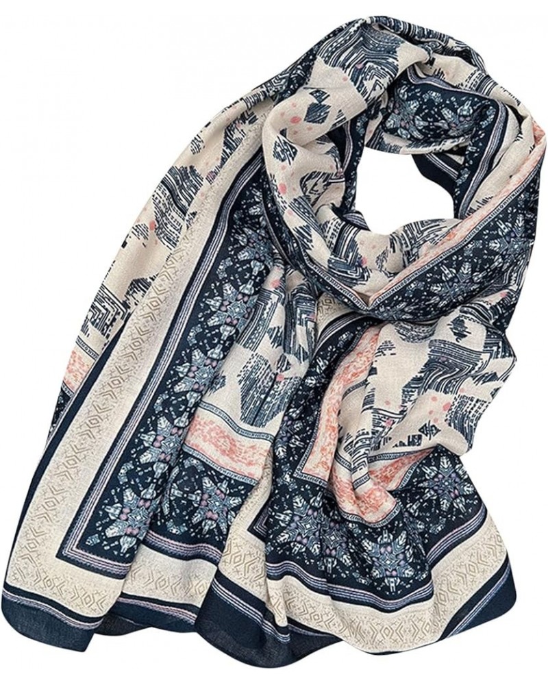 Retro Floral Scarf for Women Fashion Shawls Wraps Lightweight Thin Large Neck Scarves Fall Scarfs Navy $7.54 Scarves