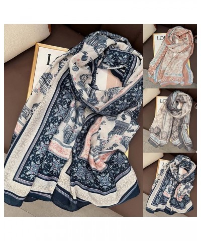 Retro Floral Scarf for Women Fashion Shawls Wraps Lightweight Thin Large Neck Scarves Fall Scarfs Navy $7.54 Scarves