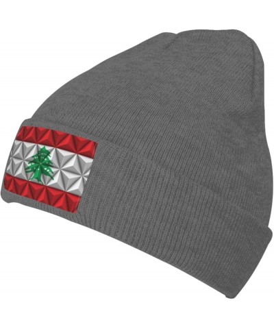 Lebanon Flag with Polygonal Effect Beanie Hat for Men Women Knit Skull Cap Warm Hats Black Knitted Caps Deep Heather $12.19 S...