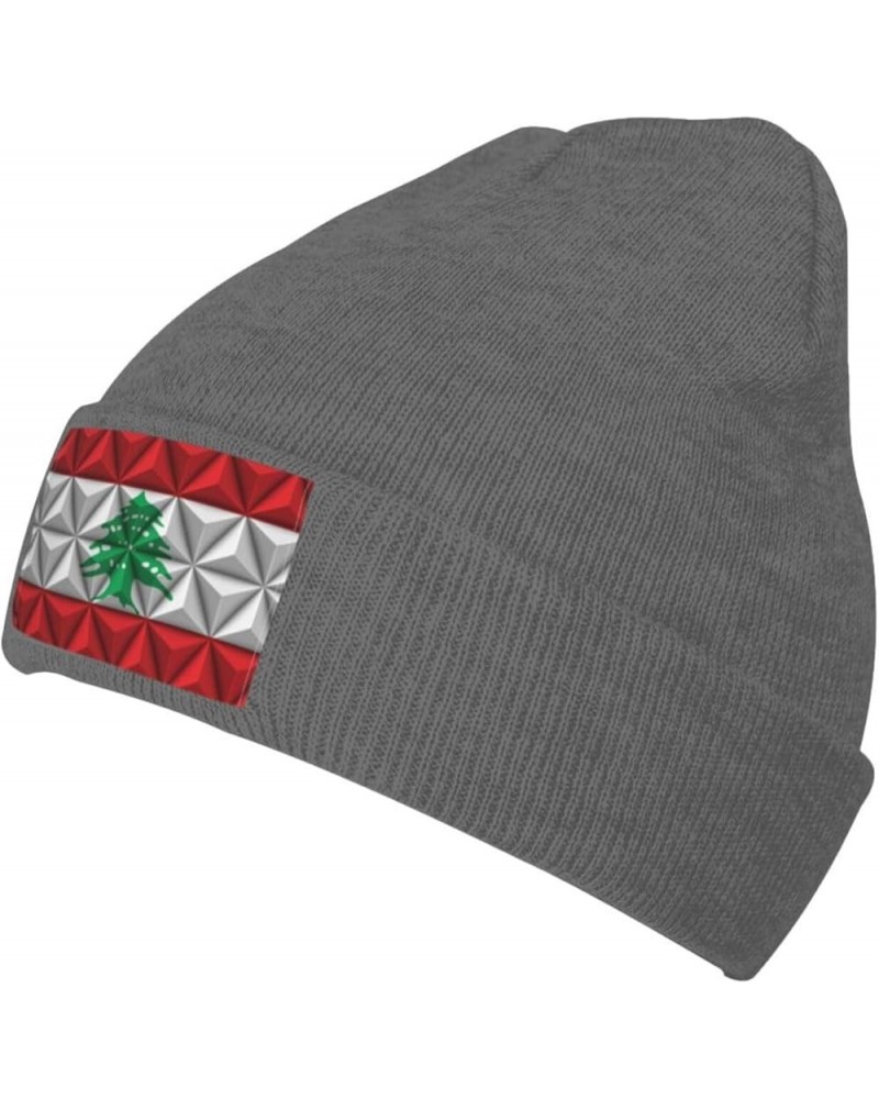 Lebanon Flag with Polygonal Effect Beanie Hat for Men Women Knit Skull Cap Warm Hats Black Knitted Caps Deep Heather $12.19 S...