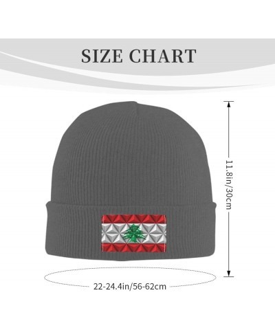 Lebanon Flag with Polygonal Effect Beanie Hat for Men Women Knit Skull Cap Warm Hats Black Knitted Caps Deep Heather $12.19 S...